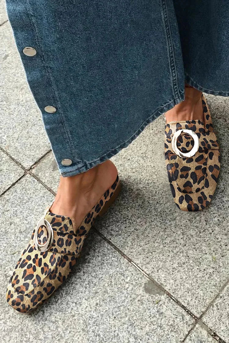 leopard print Square-toe mules