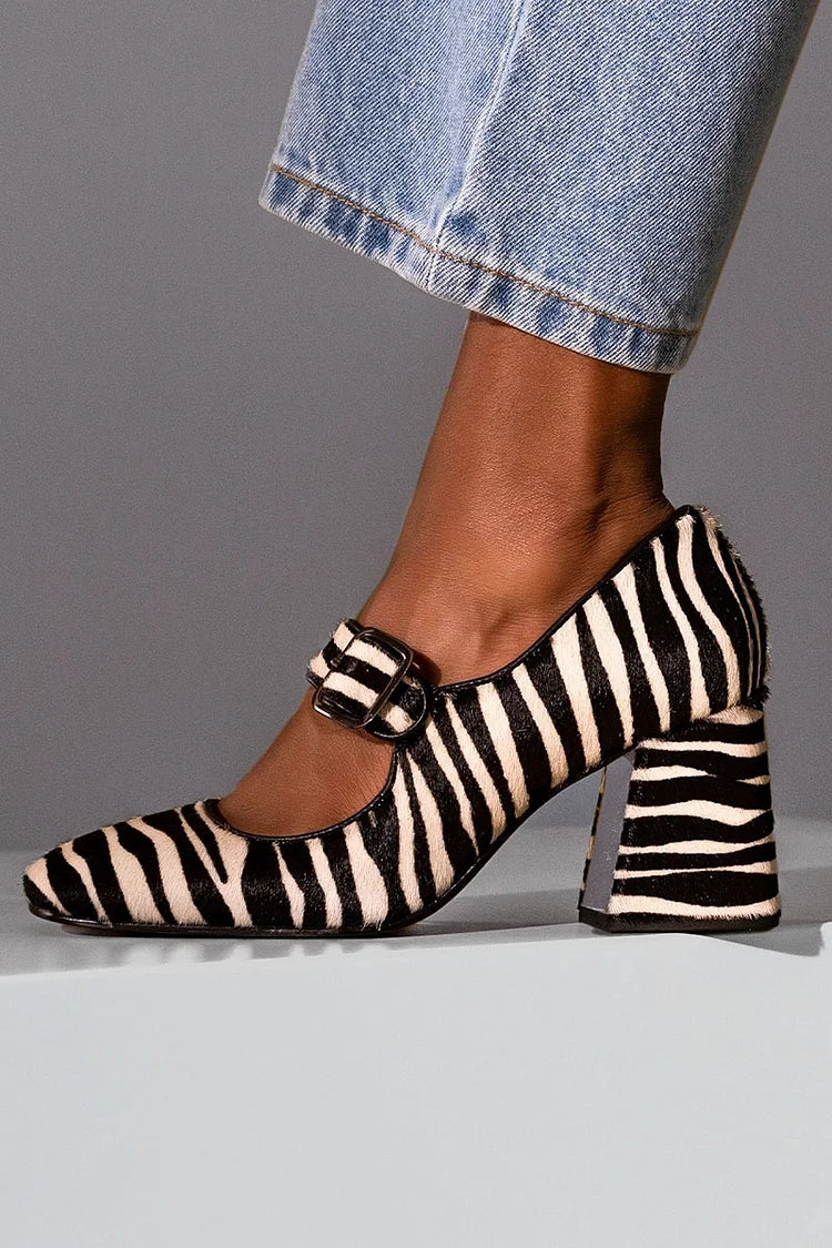 Thick zebra print heels