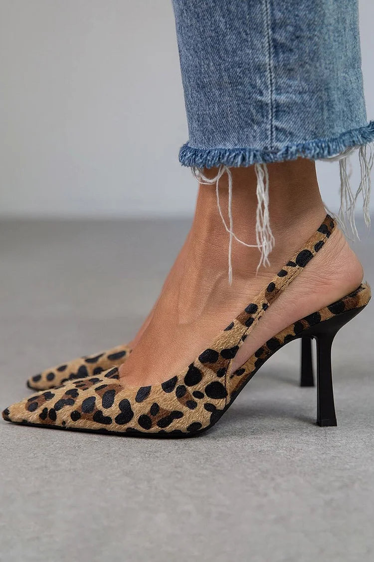 Khaki leopard print stiletto heels