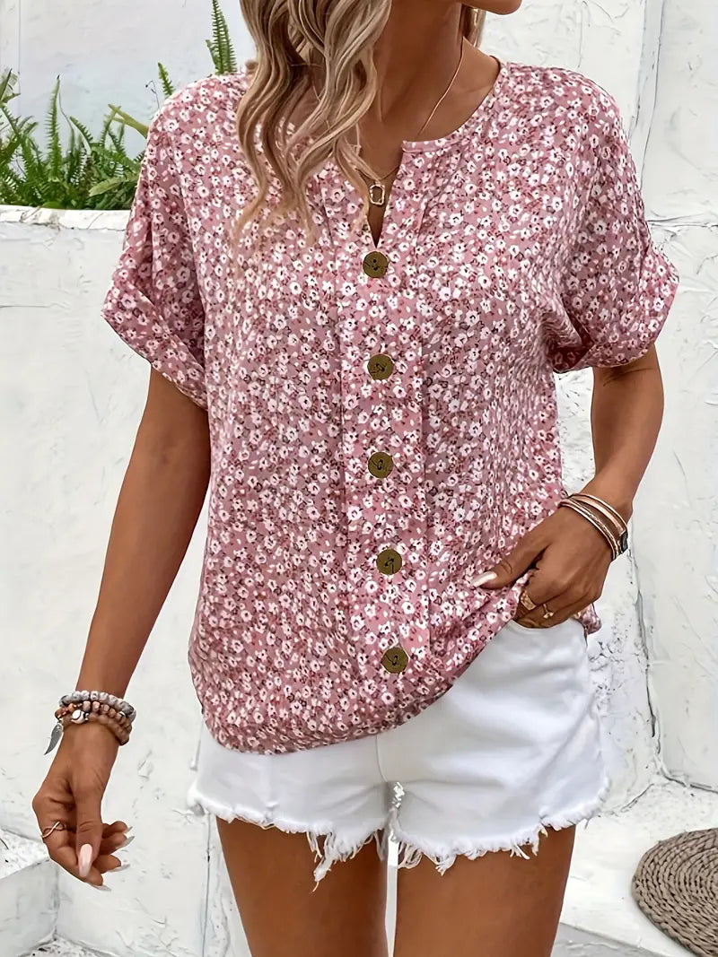 Savannah | Floral Print Notched Collar Blouse