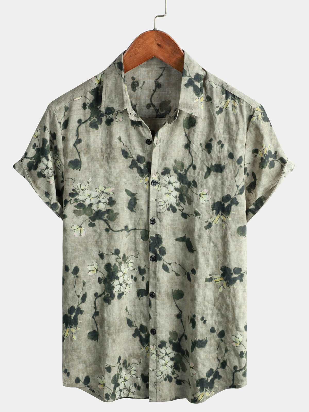 Riley – Vintage Gray Floral Cotton Button-Up Shirt