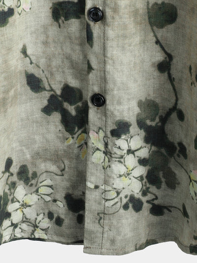 Riley – Vintage Gray Floral Cotton Button-Up Shirt