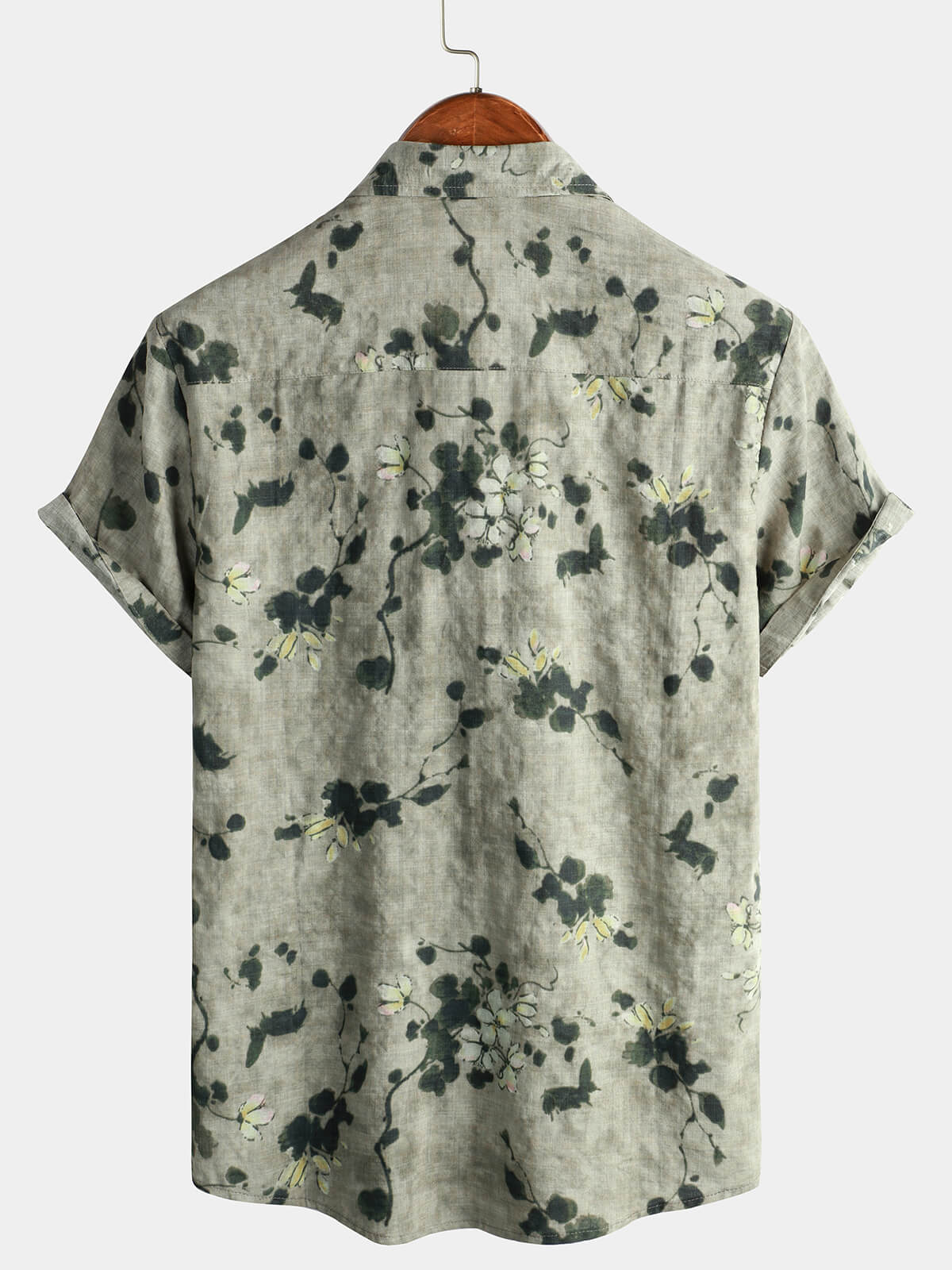 Riley – Vintage Gray Floral Cotton Button-Up Shirt
