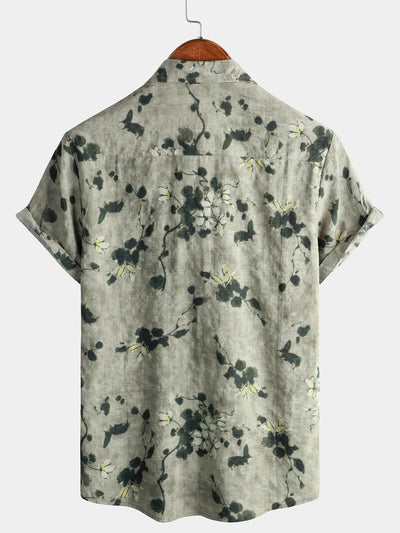 Riley – Vintage Gray Floral Cotton Button-Up Shirt