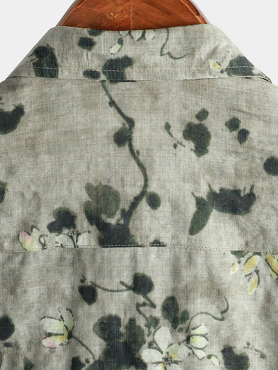 Riley – Vintage Gray Floral Cotton Button-Up Shirt