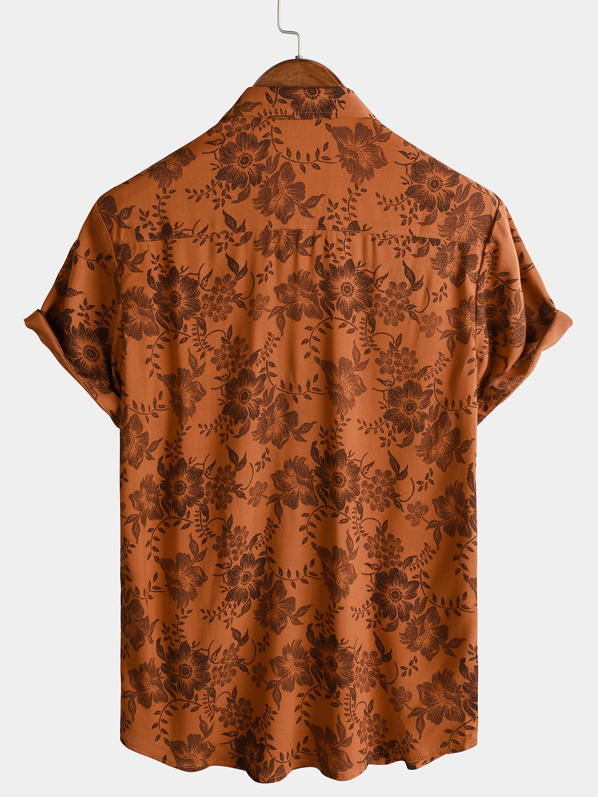 Xavier – Brown Floral Short Sleeve Button-Up Shirt