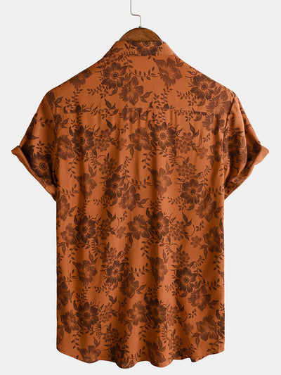 Xavier – Brown Floral Short Sleeve Button-Up Shirt