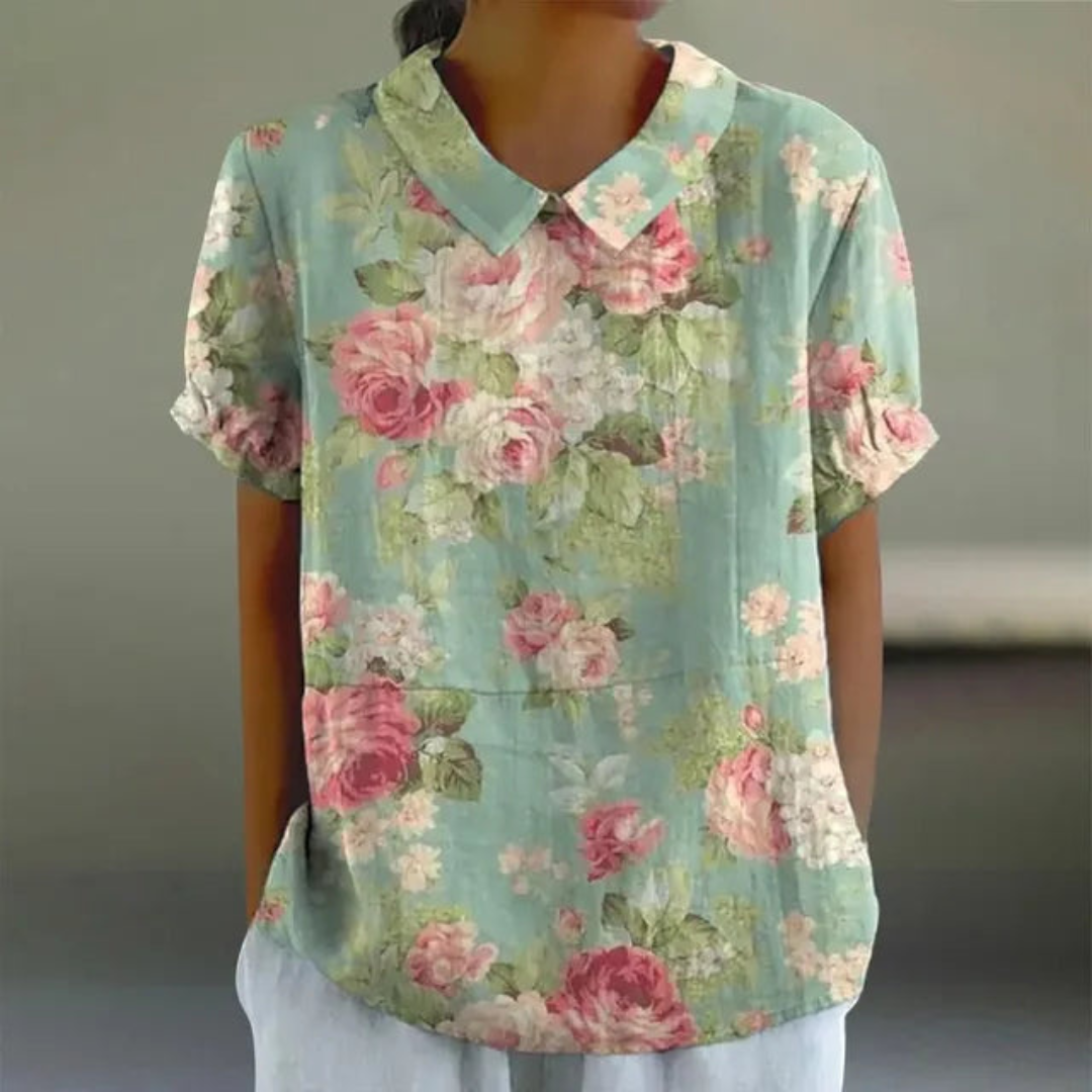 Andrea™ - Cotton and Linen Blouse with Floral Print