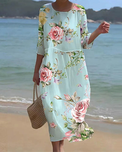 Miranda - Elegant Belly Covering Floral Dress