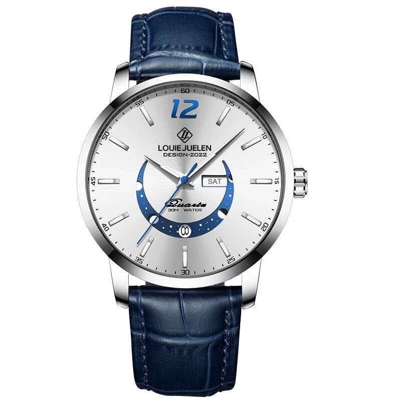 David - Timeless Moon Phase Watch with Luminous Calendar and Water Resistance