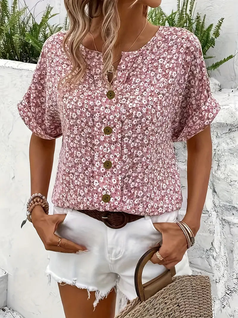 Savannah | Floral Print Notched Collar Blouse