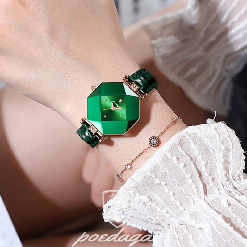 Luxury wristwatch made of green diamond quartz