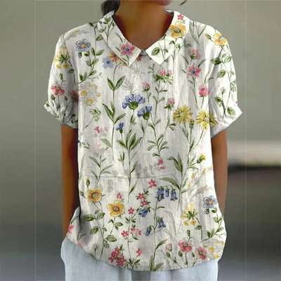 Andrea™ - Cotton and Linen Blouse with Floral Print