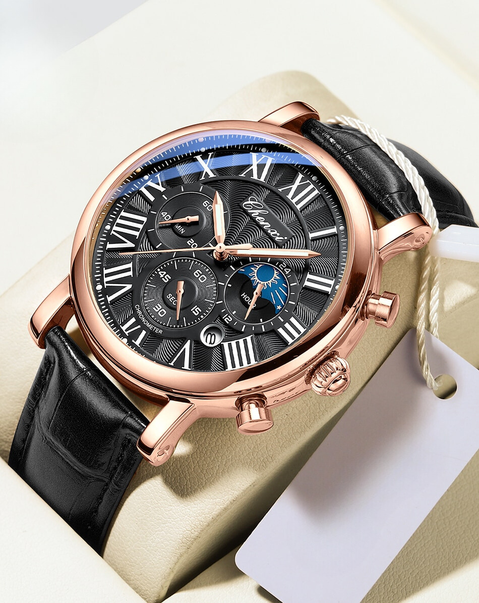 Oliver - Luxury Quartz Watch with Leather Strap and Chronograph Function