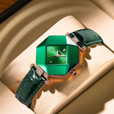 Luxury wristwatch made of green diamond quartz