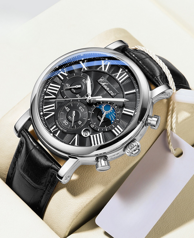 Oliver - Luxury Quartz Watch with Leather Strap and Chronograph Function