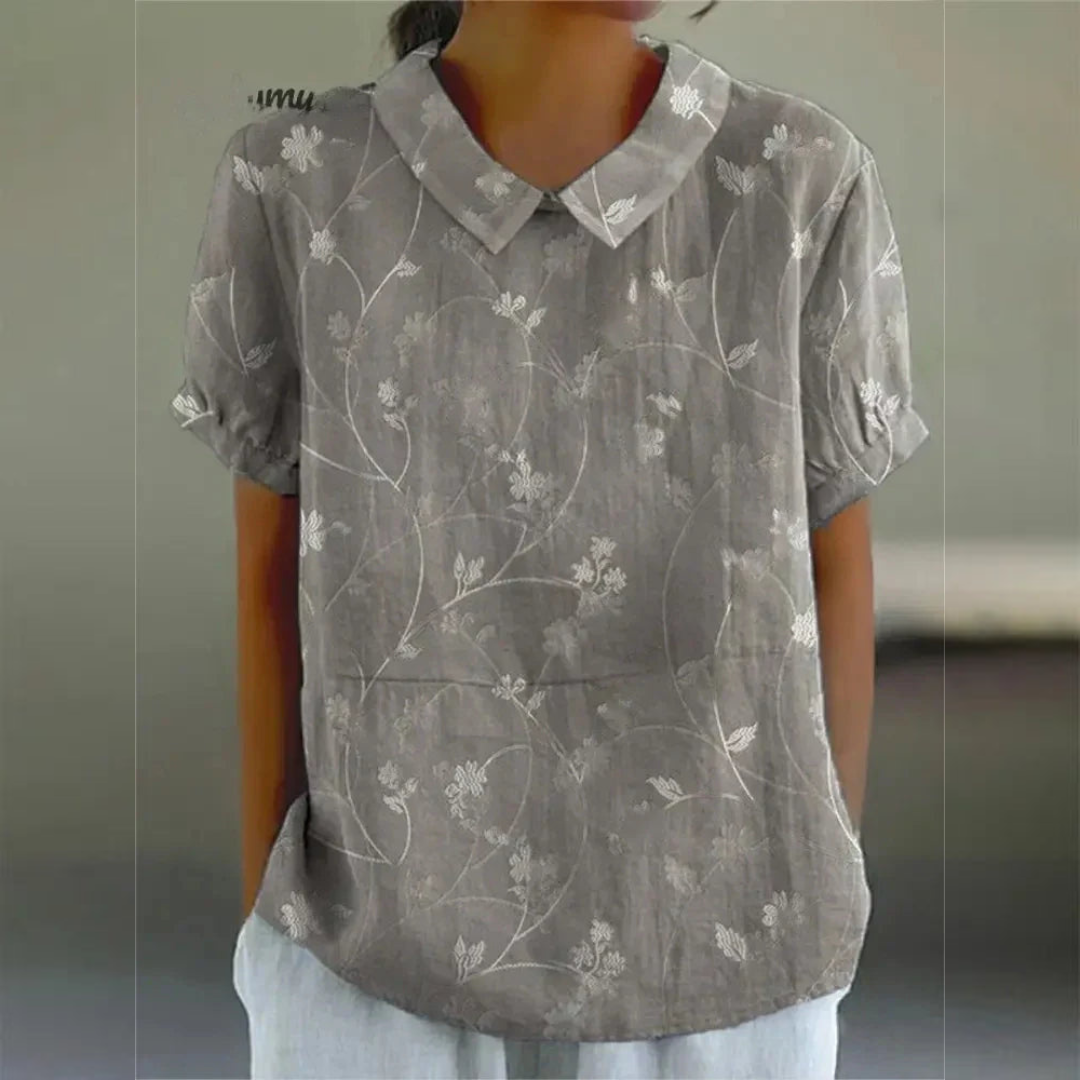 Andrea™ - Cotton and Linen Blouse with Floral Print