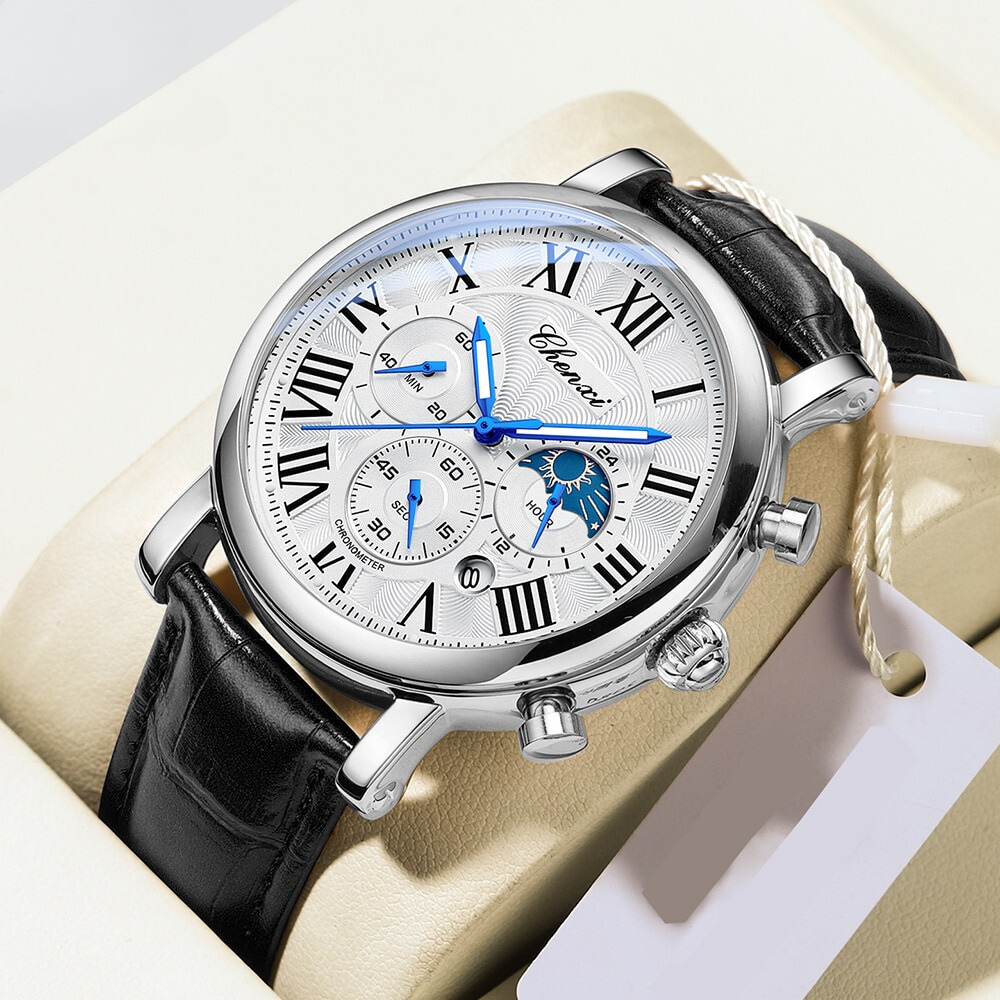 Oliver - Luxury Quartz Watch with Leather Strap and Chronograph Function