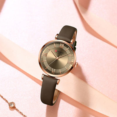 Amelia – Elegant Waterproof Leather Strap Watch with Classic Design