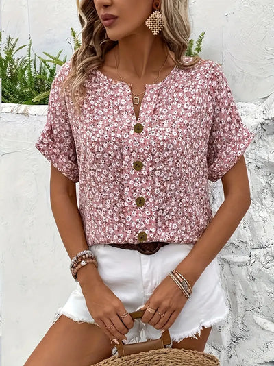 Savannah | Floral Print Notched Collar Blouse