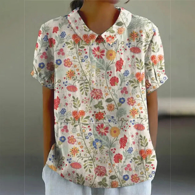 Andrea™ - Cotton and Linen Blouse with Floral Print