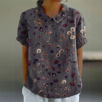 Andrea™ - Cotton and Linen Blouse with Floral Print