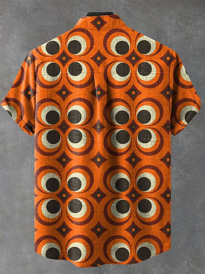 Finn – Vintage Orange Tribal Print Shirt with Lightweight Breathable Fabric