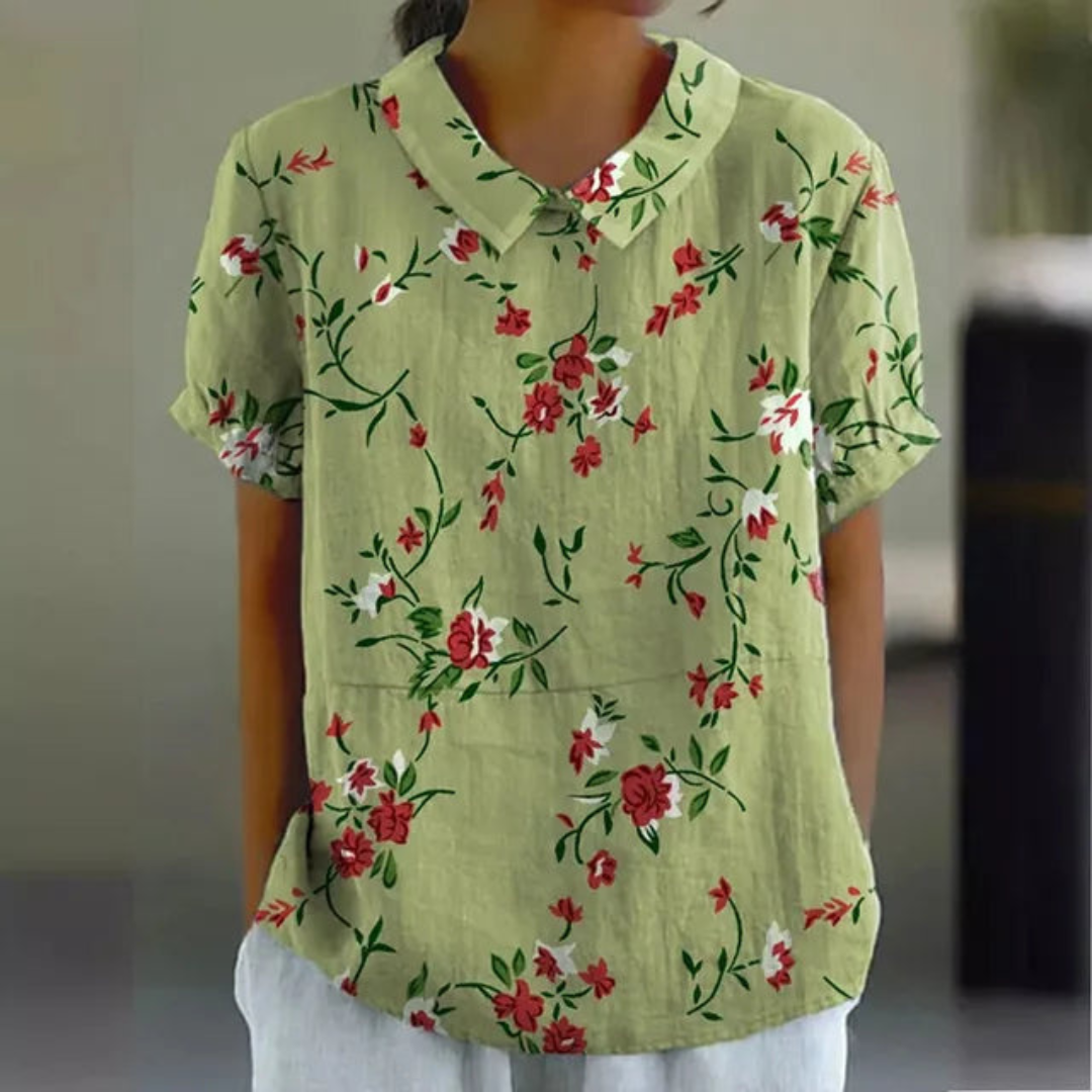 Andrea™ - Cotton and Linen Blouse with Floral Print