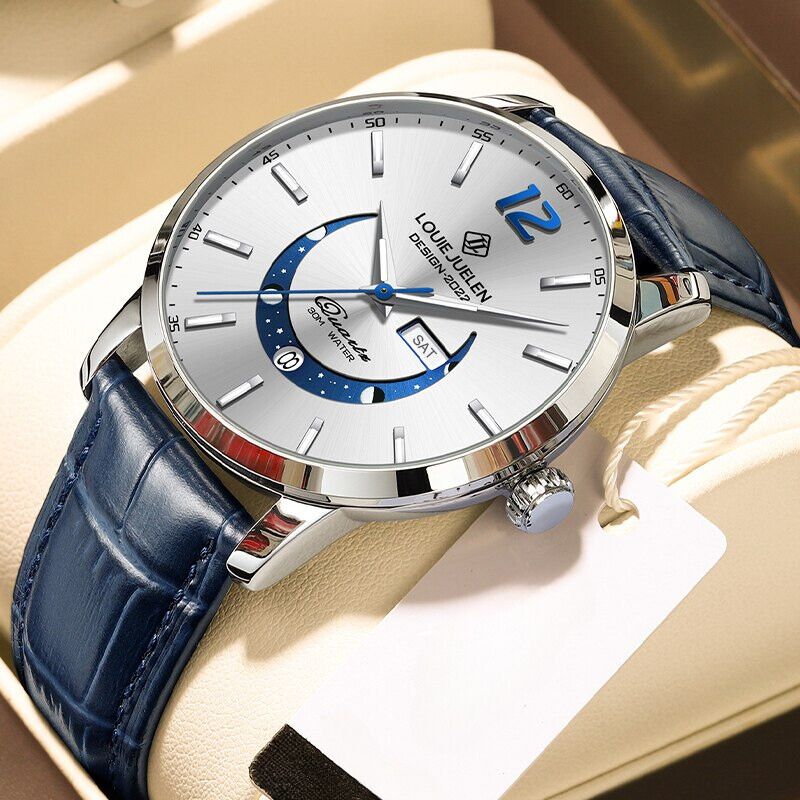 David - Timeless Moon Phase Watch with Luminous Calendar and Water Resistance