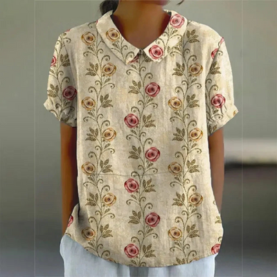 Andrea™ - Cotton and Linen Blouse with Floral Print