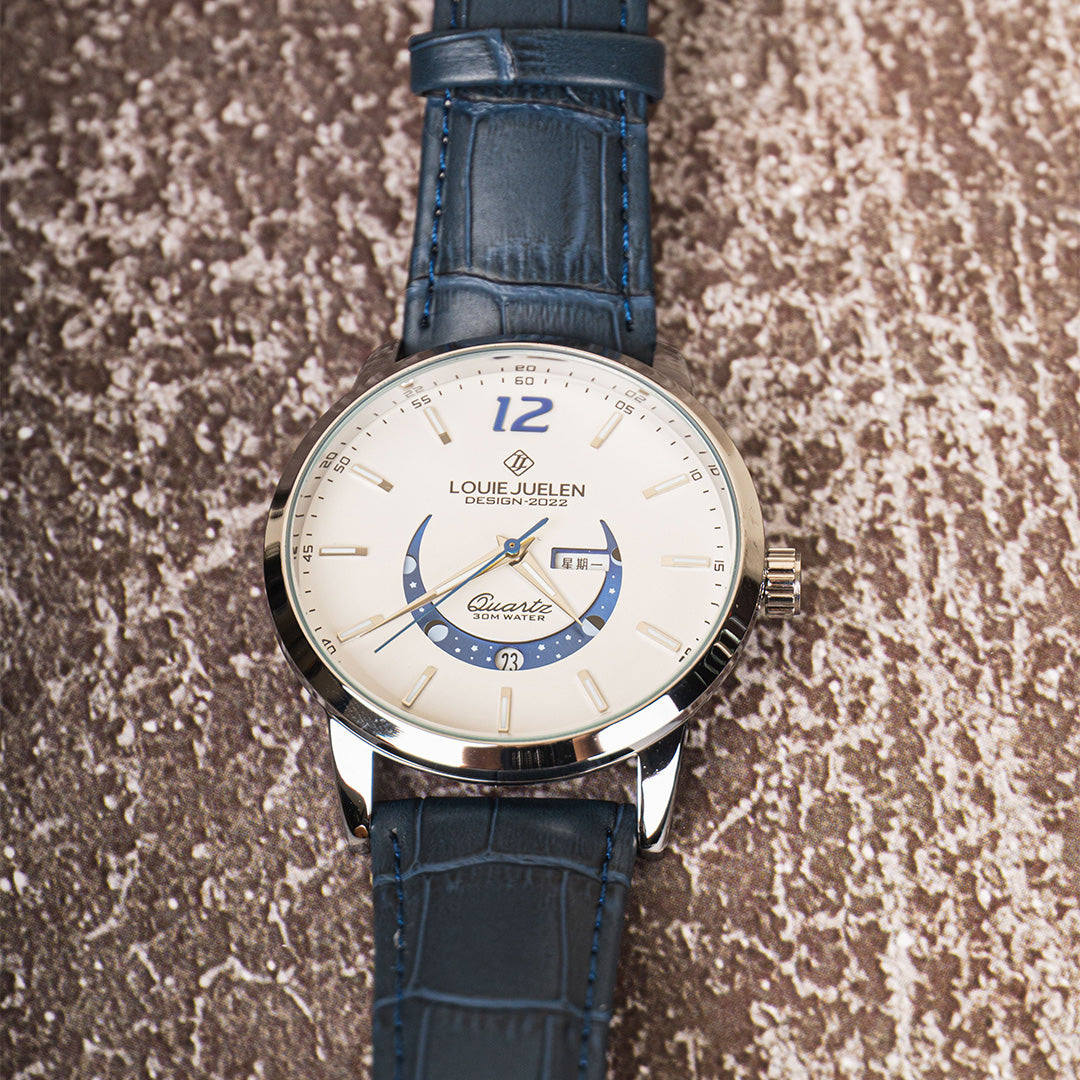 David - Timeless Moon Phase Watch with Luminous Calendar and Water Resistance