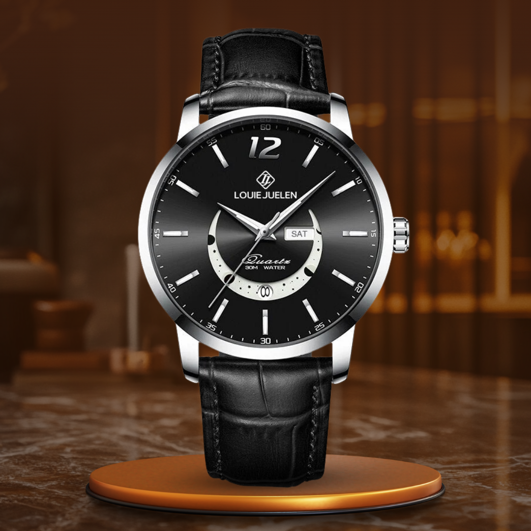 David - Timeless Moon Phase Watch with Luminous Calendar and Water Resistance