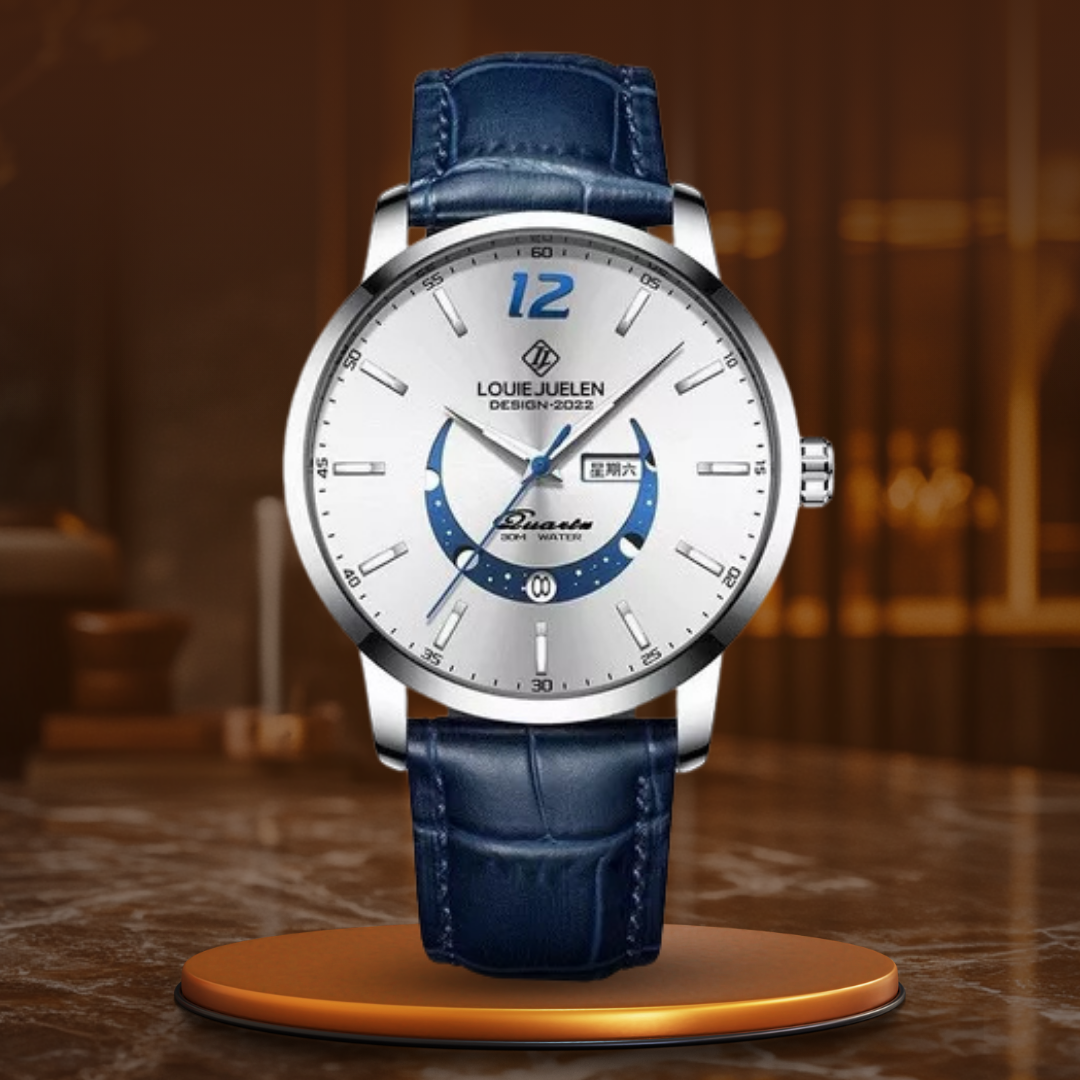 David - Timeless Moon Phase Watch with Luminous Calendar and Water Resistance