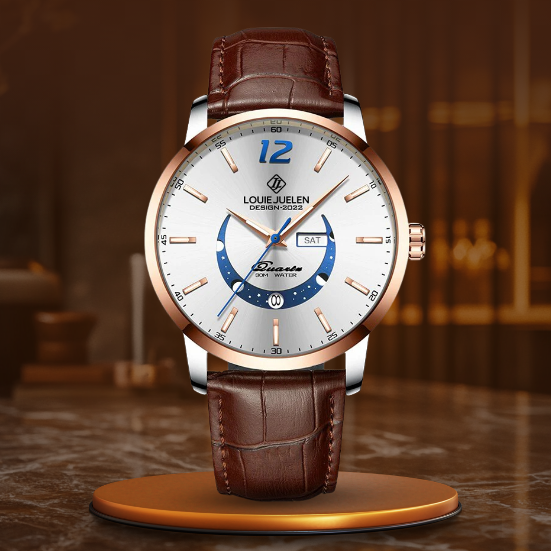 David - Timeless Moon Phase Watch with Luminous Calendar and Water Resistance