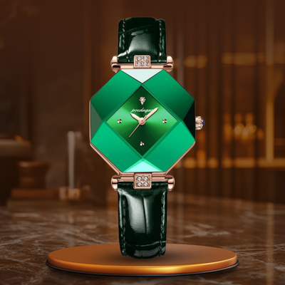 Luxury wristwatch made of green diamond quartz