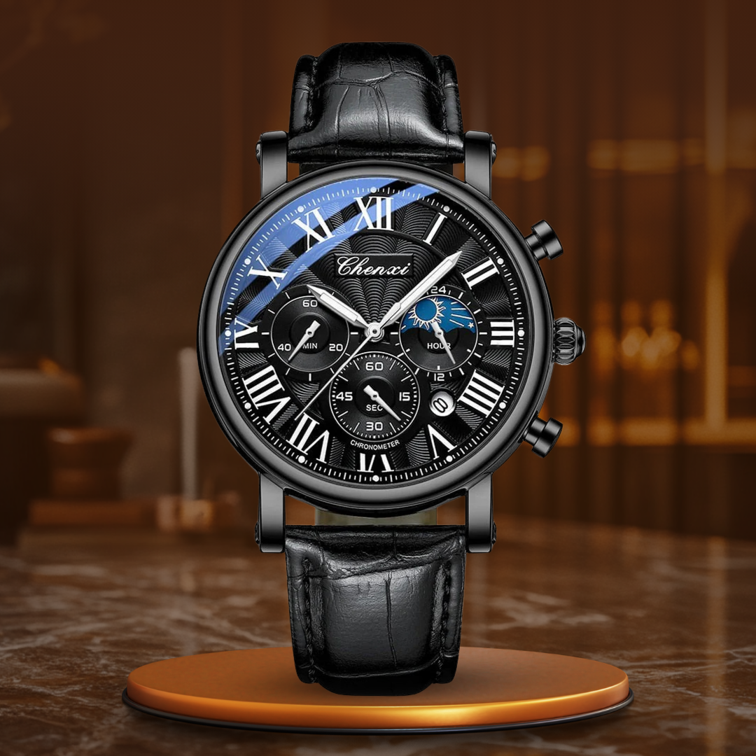 Oliver - Luxury Quartz Watch with Leather Strap and Chronograph Function