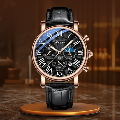 Oliver - Luxury Quartz Watch with Leather Strap and Chronograph Function