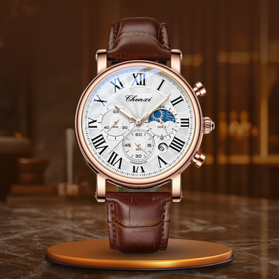 Oliver - Luxury Quartz Watch with Leather Strap and Chronograph Function