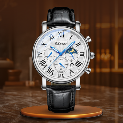 Oliver - Luxury Quartz Watch with Leather Strap and Chronograph Function