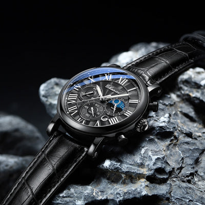 Oliver - Luxury Quartz Watch with Leather Strap and Chronograph Function