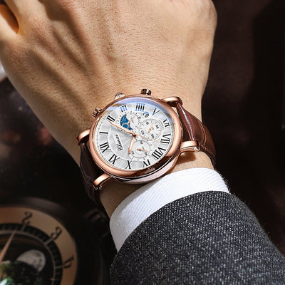 Oliver - Luxury Quartz Watch with Leather Strap and Chronograph Function