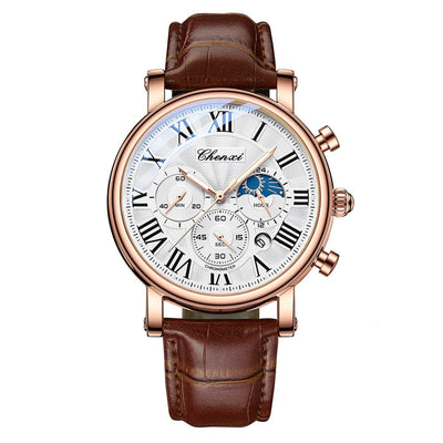 Oliver - Luxury Quartz Watch with Leather Strap and Chronograph Function