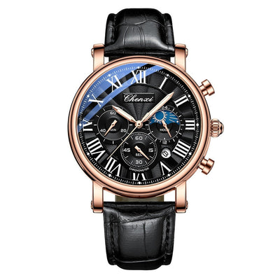 Oliver - Luxury Quartz Watch with Leather Strap and Chronograph Function