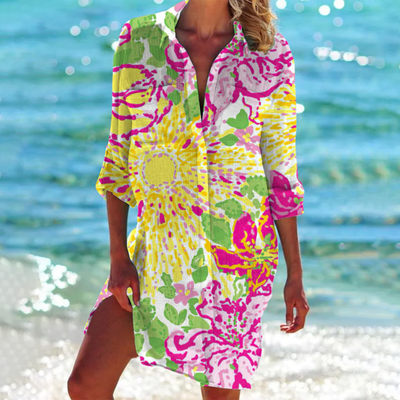 Elara – Flowing A-Line Shirt Dress with Vibrant Elegance