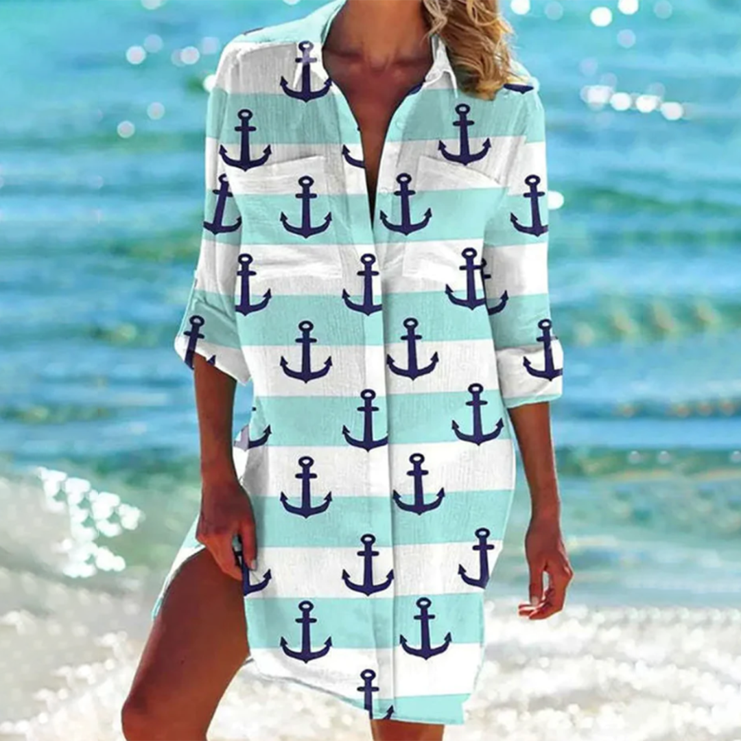 Elara – Flowing A-Line Shirt Dress with Vibrant Elegance