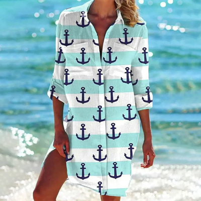 Elara – Flowing A-Line Shirt Dress with Vibrant Elegance
