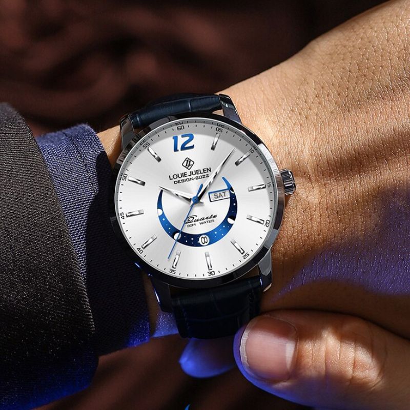 David - Timeless Moon Phase Watch with Luminous Calendar and Water Resistance