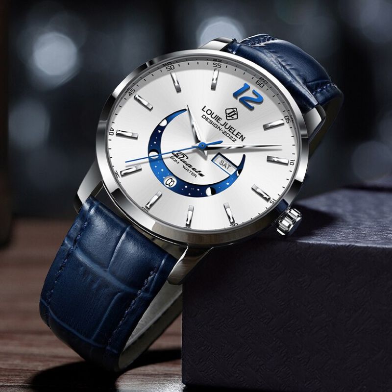 David - Timeless Moon Phase Watch with Luminous Calendar and Water Resistance