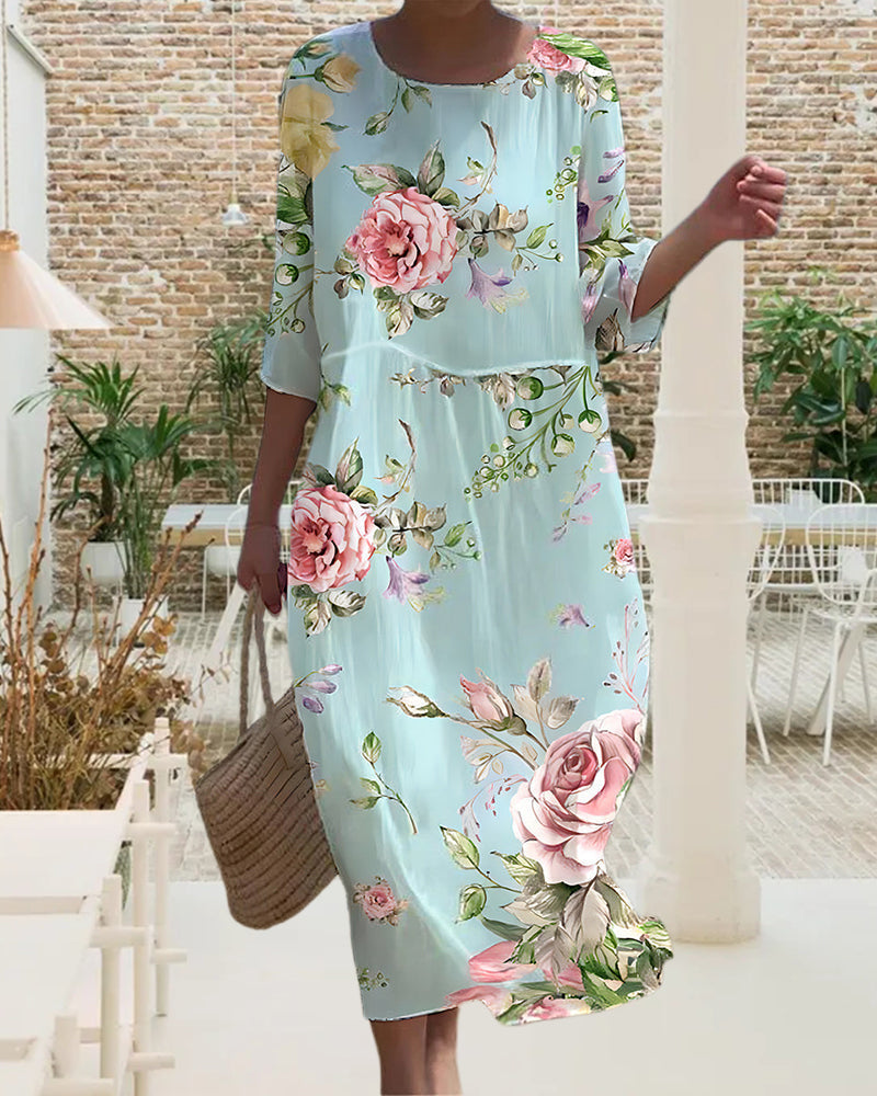 Miranda - Elegant Belly Covering Floral Dress