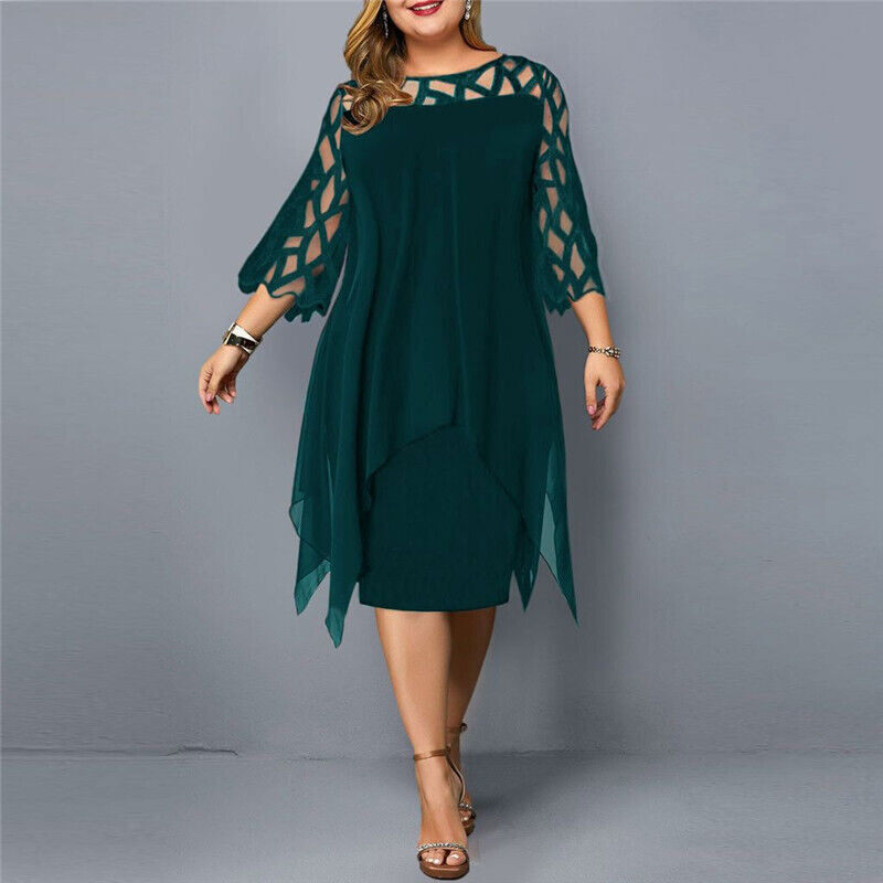 Leona – Plus Size Midi Dress with Flowy Fit & Elegant Design
